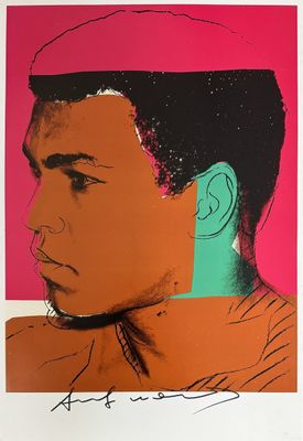 a painting of a man with a mohawk on a pink background