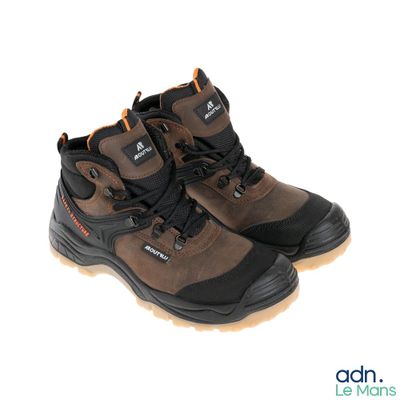 boys ' brown hiking boots on a white background with a logo on the side
