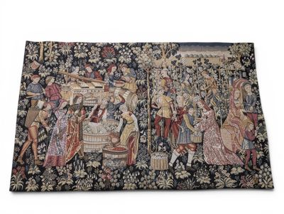 an image of a tapestry with a picture of people on it