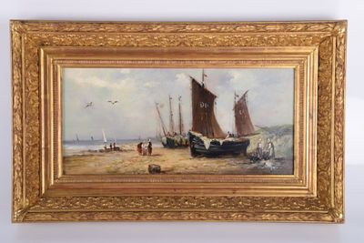 une image d'une peinture de bateaux sur la plage