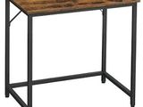 un bureau en bois avec des pieds en métal et un plateau en bois