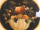 a painting of a bowl of fruit on the wall