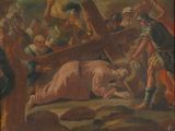 une image représentant un tableau où l'on voit un homme portant une croix sur la tête