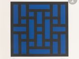 un tableau bleu et noir avec des carrés au milieu