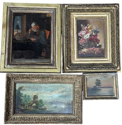 Lot de quatre huile dont trois sur panneaux et une sur toile contrecol - Photo 1