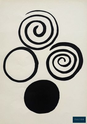 an image of a black and white painting with circles on it