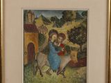 an image of a painting of a woman and a child on a donkey