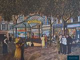 un tableau représentant une scène de rue avec des passants