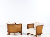 paire de fauteuils de salon vintage en rotin, dans le style de Paul Frank