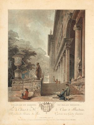 un vieux dessin représentant un homme et une femme assis sur les marches d'un immeuble