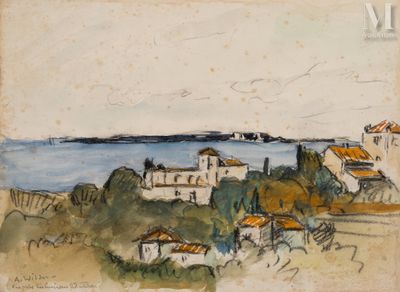 une image représentant un tableau représentant une vue d'une ville au bord de l'eau