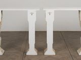 pair of white painted side tables on a wooden floor