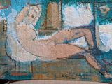 a painting of a nude woman laying on a bed