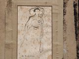 a picture of a drawing of a woman holding a knife