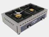 a close up of a stove top with two burners on it