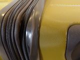 a close up of a piece of luggage on a table