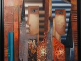 tableau représentant deux femmes avec un vase bleu devant elles