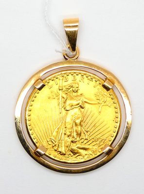 Pendentif en or jaune 750 °/°° (18k) serti d'une pièce de 20… - Photo 1