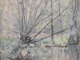 a painting of a tree in the middle of a swamp