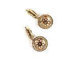 two pairs of gold tone earrings with a flower design