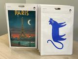 pair of posters of a cat and the eiffel tower in paris