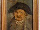 an old painting of a man wearing a hat and a coat