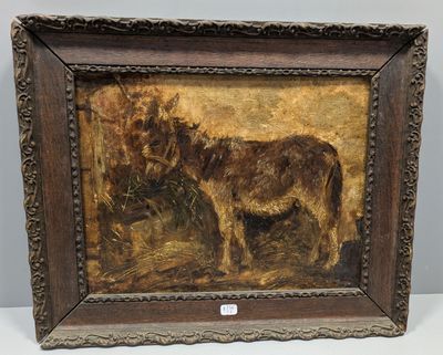 une peinture à l'huile représentant une vache et un veau dans un champ