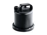 a close up of a black oil can on a white background