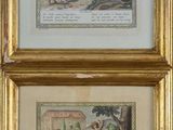 two framed pictures of a man and a woman playing with a dog