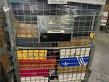 a cart with many boxes on it in a warehouse