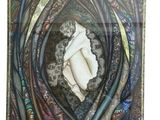 peinture représentant le visage d'une femme dans un cadre en spirale