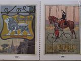 two pictures of a man on a horse and a man on a bicycle