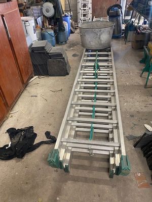 an image of a metal ladder in a garage