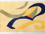 une image représentant un tableau d'un oiseau sur un tapis jaune et bleu