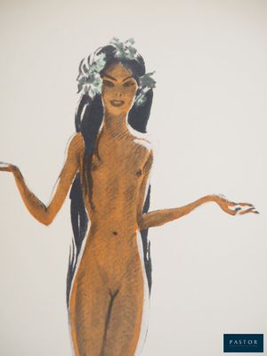 a drawing of a woman with long hair and a flower in her hair