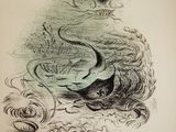 an image of a drawing of a bird flying over a body of water