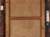 a painting of a wooden frame with writing on it