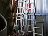 a ladder leaning up against a wall in a garage