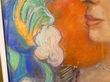 une peinture représentant une femme avec une fleur dans les cheveux