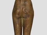 statue of a woman holding a book on a wooden base