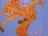 a drawing of a dragon on a blue background