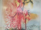 an image of a painting of a woman in a red dress holding an umbrella