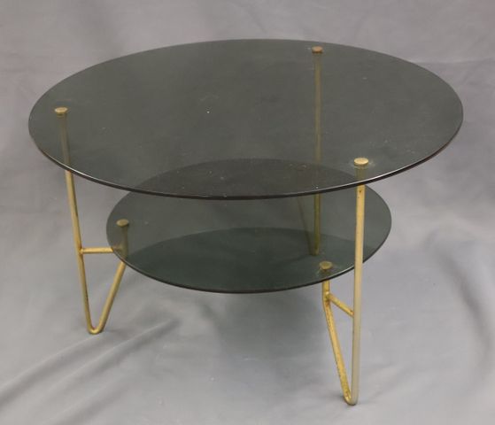 Dans le goût de Pierre GUARICHE : Table basse ronde piètement mét...