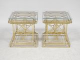 pair of brass and glass side tables