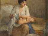 une image représentant un tableau où l'on voit une femme allaitant un bébé
