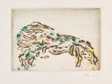 an image of a drawing of a horse with leaves on it ' s head