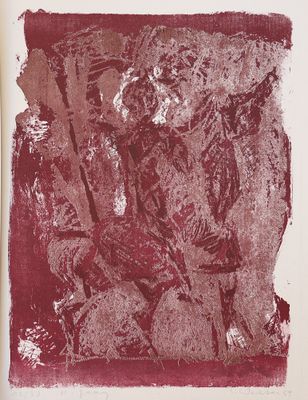 une image représentant un dessin en rouge et blanc d'un homme à cheval