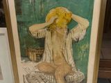 tableau représentant une femme assise sur un lit, la tête entre les mains