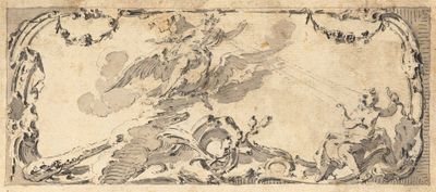 a drawing of a man on a horse and a woman on a horse