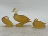 three ducks that are standing next to each other